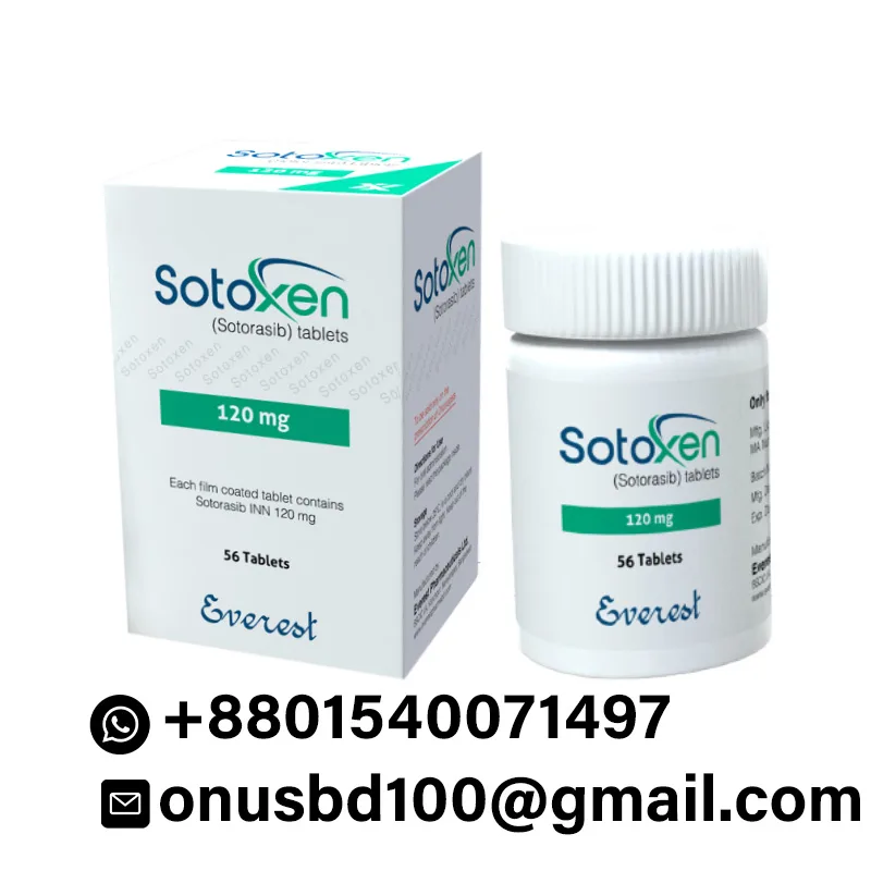 Sotoxen 120 mg tablets (Sotorasib) in branded pharmaceutical packaging, used for KRAS G12C-mutated non-small cell lung cancer treatment