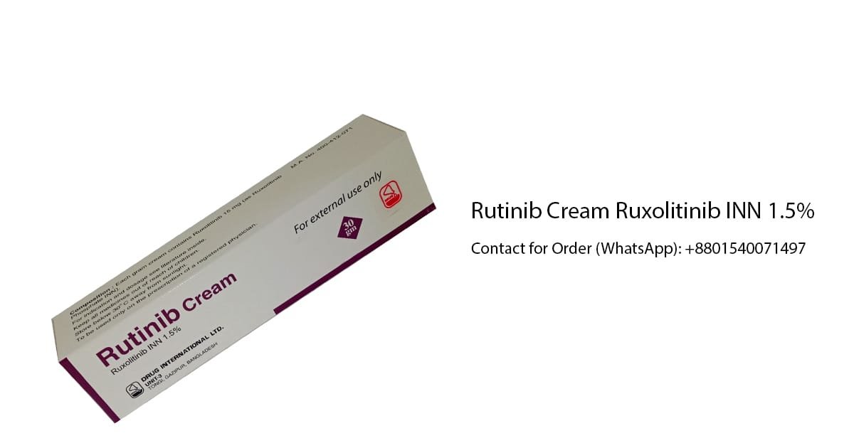 Rutinib cream for vitiligo treatment. This cream is used to treat vitiligo in adults and children above 12 years with non-segmental vitiligo.