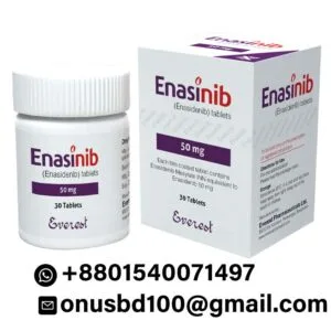 Blister pack of Enasinib 50 mg tablets used for targeted leukemia treatment