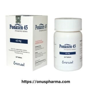 Box of Ponaxen 45 mg tablets (Ponatinib) manufactured by Everest Pharmaceuticals.