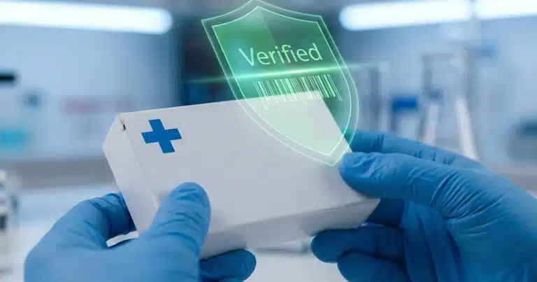 Hands holding verified drug package as Imported Oncology drugs in China